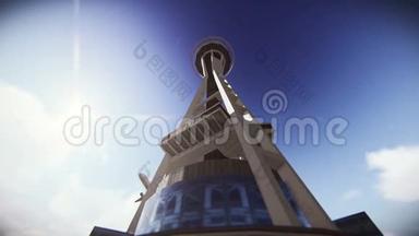 西雅图飞过太空针的飞机视频